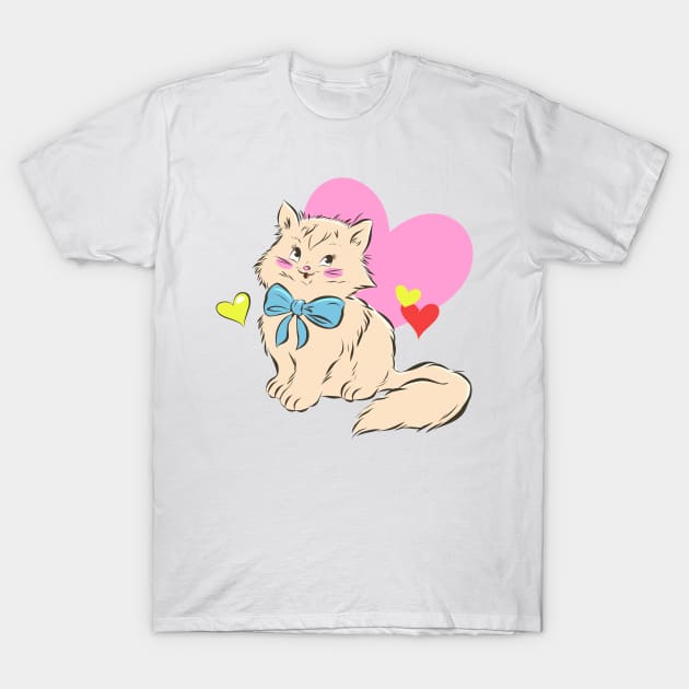 Cat Hand Drawn Cute T-Shirt by Mako Design 